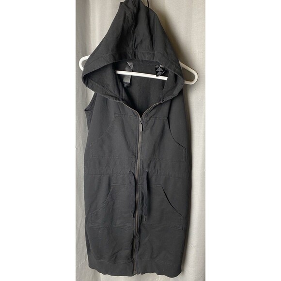 Norma Kamali Tops - Norma Kamali Womens Sz M Hooded Sleeveless Zip Up Black Top Or Jacket